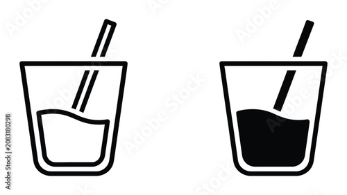 Photos Professional Minimal Vector Icon Glass of beverage with stirring stick icon Edit