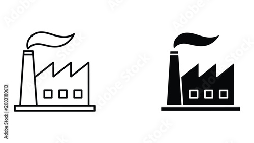 Professional Minimal Vector Icon Industrial factory building icon Editable Stroke, Outline and Solid Style, Black Monochrome, Isolated on White Background