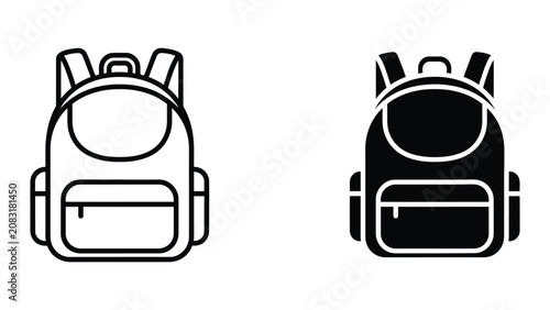 Professional Minimal Vector Icon Backpack school bag storage vector icon Editable Stroke, Outline and Solid Style, Black Monochrome, Isolated on White Background