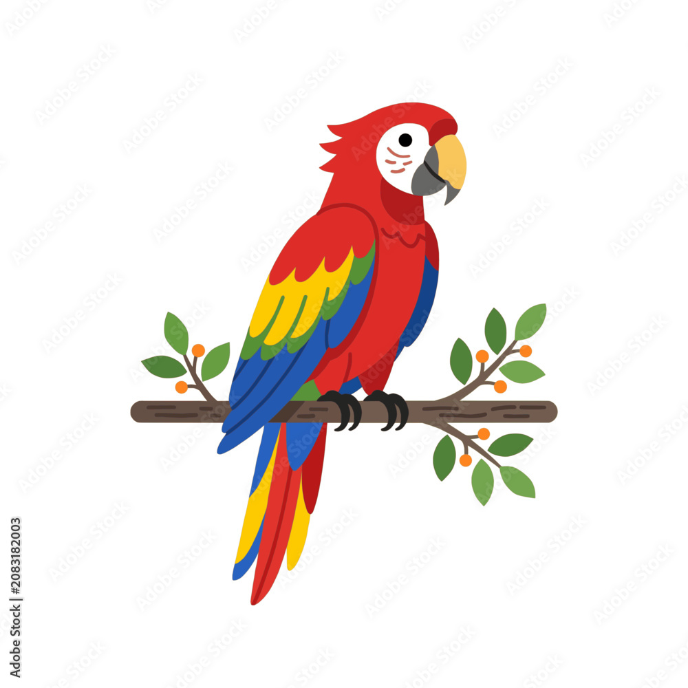 Obraz premium Tropical red parrot cartoon illustration isolated on white.