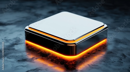Contemporary button featuring a vibrant orange glow set against a stylish dark metallic backdrop
