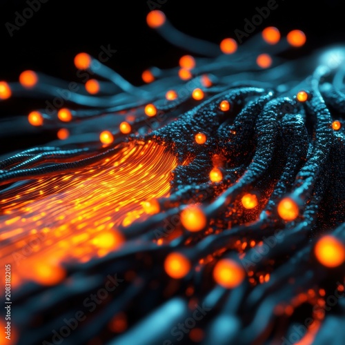 Dynamic waves of flowing light particles against a dark background creating an abstract visual experience