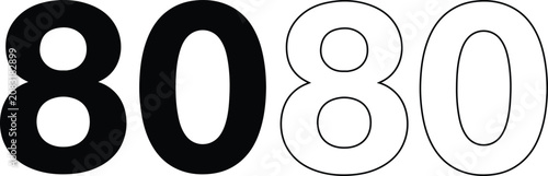 Foto Bold black and outline white number eighty symbols on a clean white background r