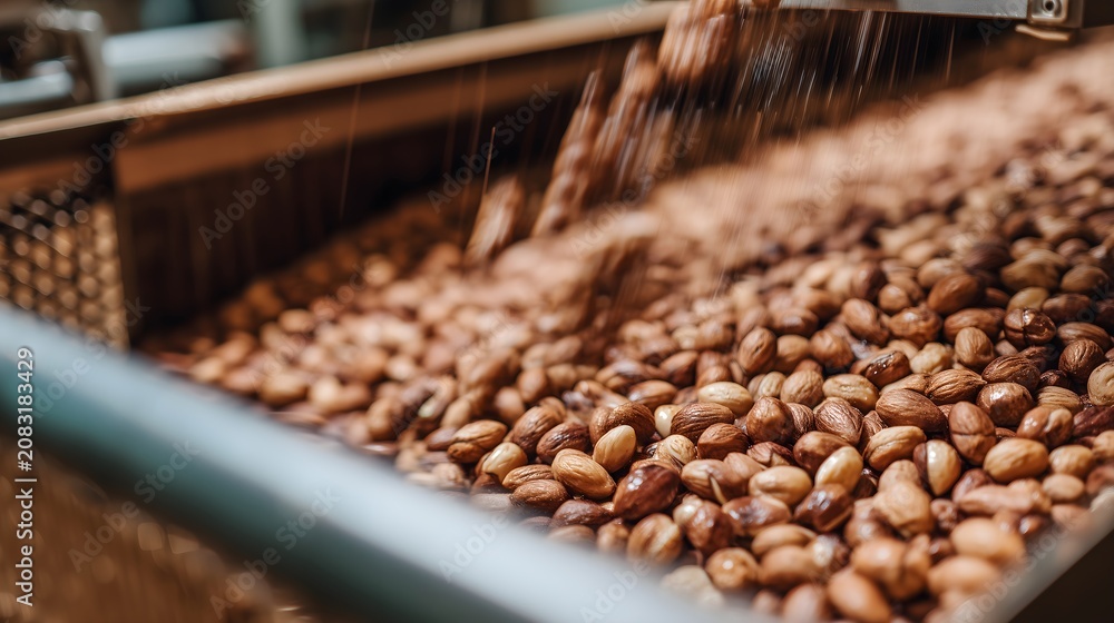 Obraz premium Roasted nuts on production line