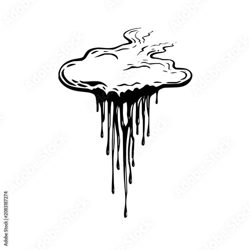 Stylized dripping cloud illustration in black and white with a unique and modern design element look