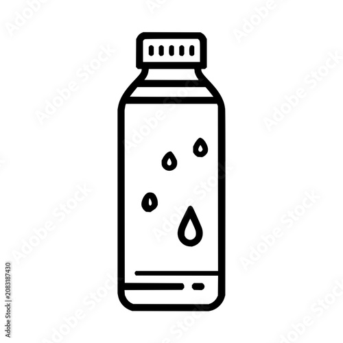 Illustration of a bottle with water drops and a cap with a simple black and white design style