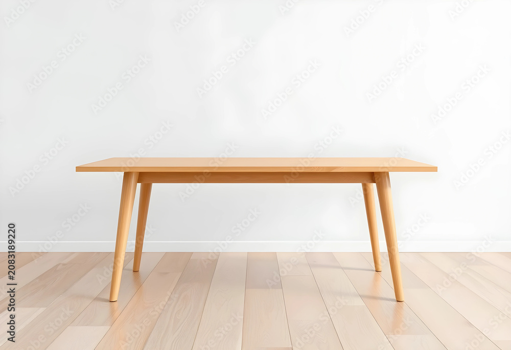 Fototapeta premium Minimalist light wood dining table in bright room