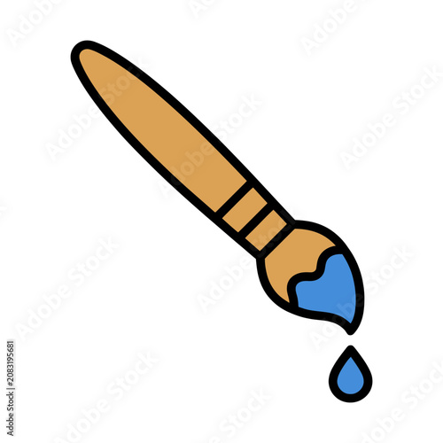Paintbrush with blue paint dripping