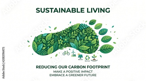 Sustainable Living Green Footprint Reducing Carbon Footprint Environmental Vector Illustration