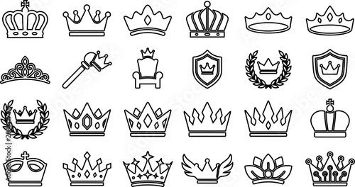 Tableau sur toile Silhouette Crown Icons Set Royalty Symbol Collection for Designers