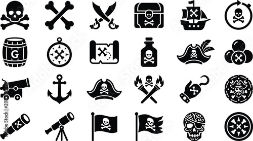 Konstfotografi Silhouette: Pirate Icons and Symbols for Nautical Designs