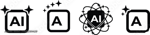 Artificial intelligence icons in square frame with star elements showcasing advanced ai technology and machine learning for modern digital solutions.