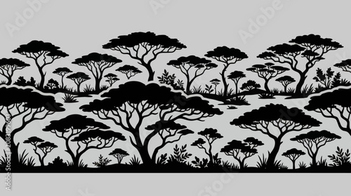 Tableau sur toile African savannah landscape silhouette design