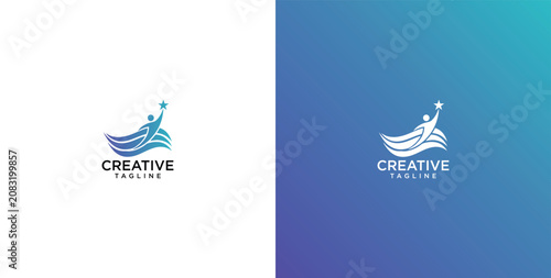 Konstfotografi Minimalist Abstract Logo Featuring a Reaching Person and Wave Elements Designed