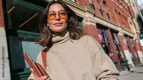 Woman in Sunglasses Walking on Street with Handbag