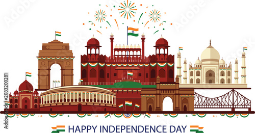 Εκτύπωση καμβά A panoramic view of various famous historic monuments and landmarks of India dur