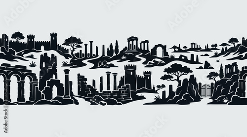 Quadro su tela Ancient ruins landscape silhouette