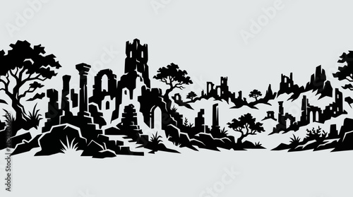 Tableau sur toile Ancient ruins landscape silhouette