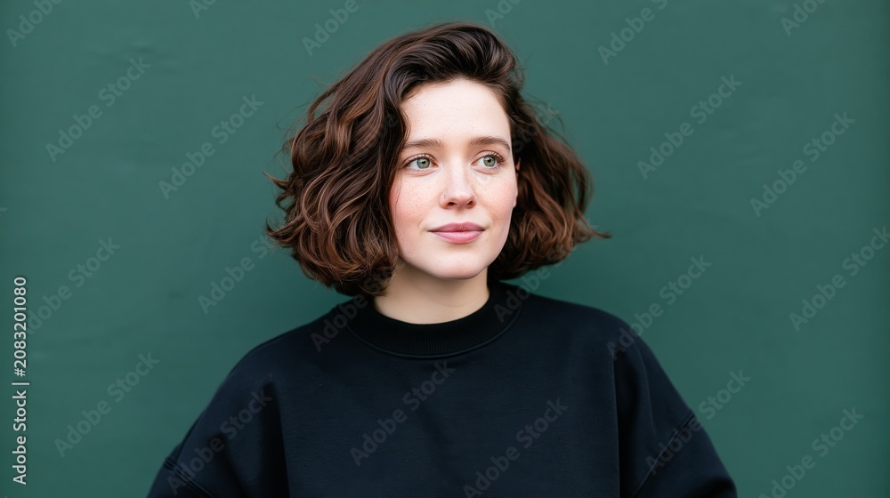 Obraz premium Young Adult Female with Short Hair, Casual Style, Outdoor Setting