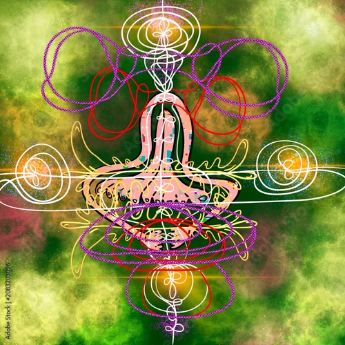 Tableau sur toile Vibant abstract automatic drawing with surrealistic pattern and spiritual pop art style