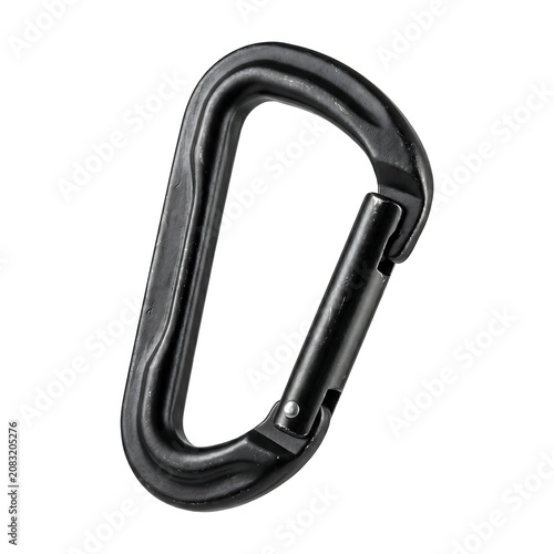 Robust black carabiner for secure and dependable connection, essential gear for various outdoor pursuits and practical utility applications, emphasizing safety and strength in every attachment
