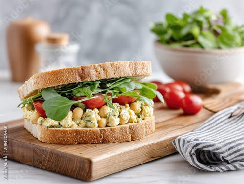 Chickpea Salad Sandwich with Arugula on Whole Grain Bread