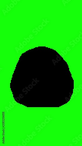 Vertical Pixel Art Cartoon Rock Character Loop Animation. Funny Emotional Character on Green Screen with Black Silhouette Ending. For retro game projects, social media content, motion graphics