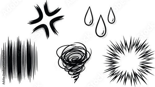 Foto Manga and anime style expression symbols set featuring anger vein mark sweat dro