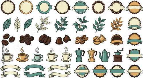 Quadro su tela Vintage coffee badge and logo vector icon set featuring retro ribbons, botanical