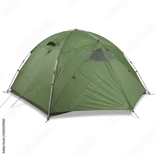Green dome camping tent isolated on white background