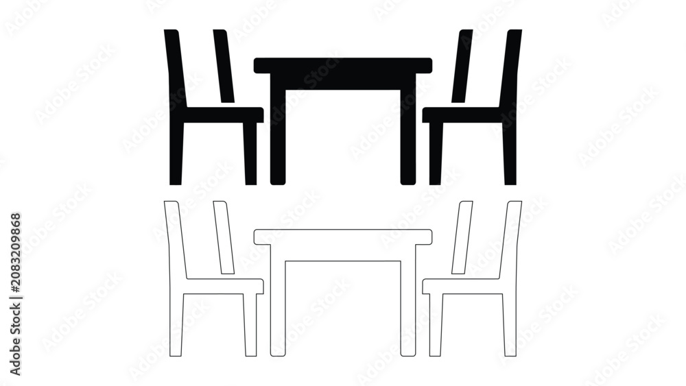 Fototapeta premium Set of simple table and chair icons in solid and outline