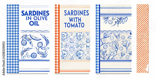 classic seafood packaging design vector sardines illustration