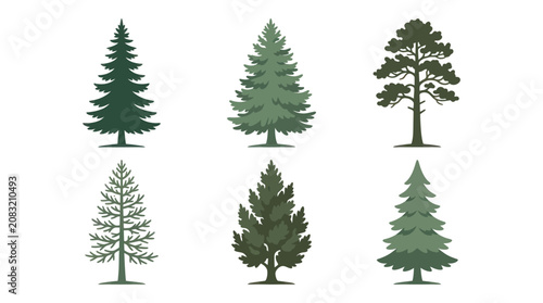 Collection of evergreen tree silhouettes