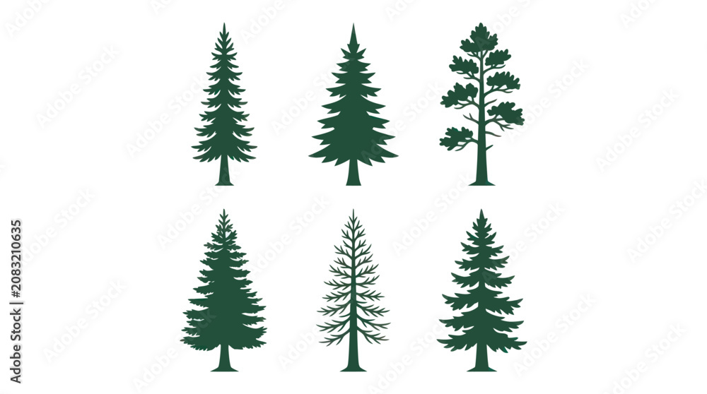 Obraz premium Collection of evergreen tree silhouettes