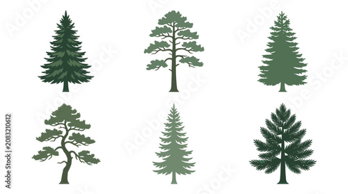 Collection of evergreen tree silhouettes