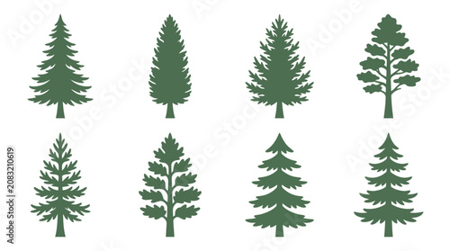 Collection of evergreen tree silhouettes