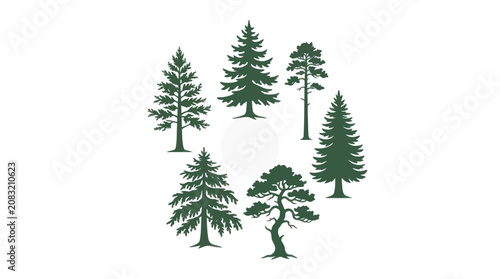 Collection of evergreen tree silhouettes