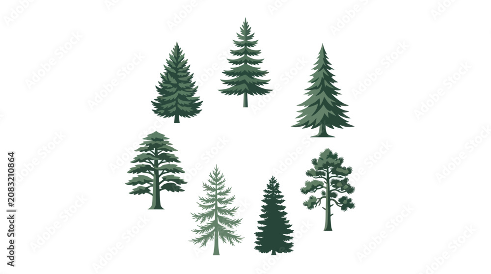 Obraz premium Collection of evergreen trees illustration