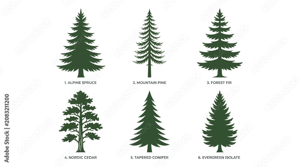 Fototapeta premium Collection of pine tree silhouettes