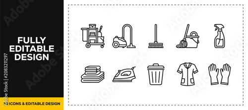 Bild auf Leinwand flat vector illustration line art icon bundle set design showcasing house cleani