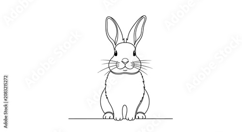 Slika na platnu A simple line drawing of a rabbit sitting on a line against a white background with a minimalist style