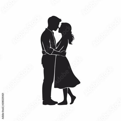 Silhouette of a Romantic Couple Embracing and Standing Face to Face