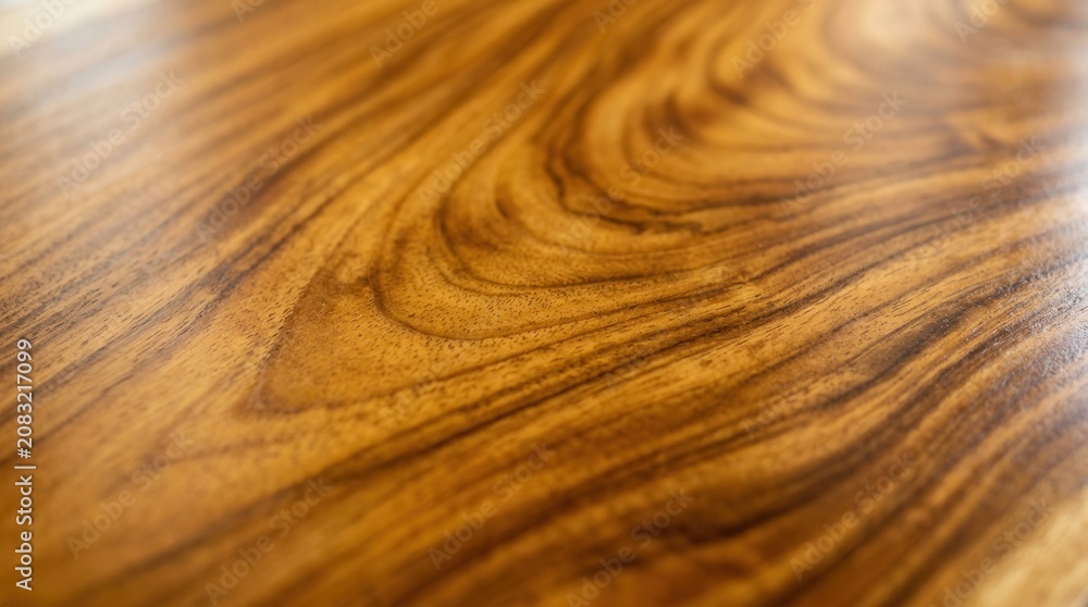 Fototapeta premium Close up view of natural teak wood texture with golden brown grain patterns in a smooth finish