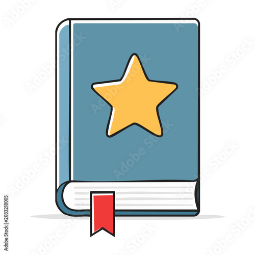 Flat design icon of a blue book with a yellow star and red bookmark