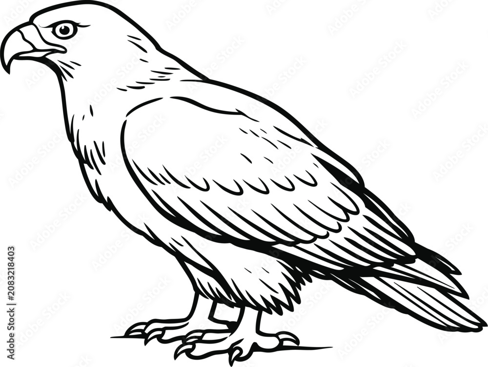 Fototapeta premium Eagle bird vector, standing wildlife animal line drawing