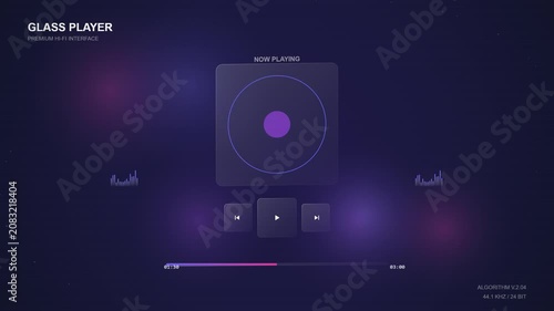 Glassmorphism Music Player UI Animation with Pulsating Lights