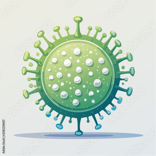 Cartoon virus illustration with spikes and particles