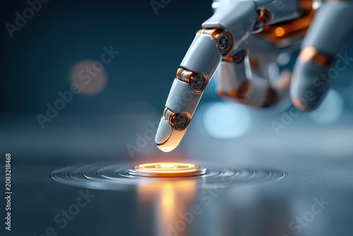 Robotic finger touching glowing button