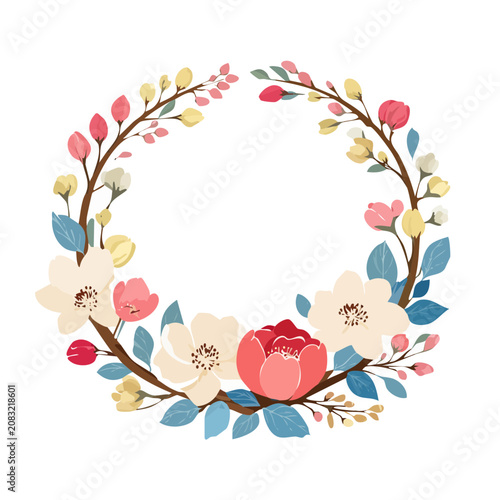Colorful floral wreath vector illustration