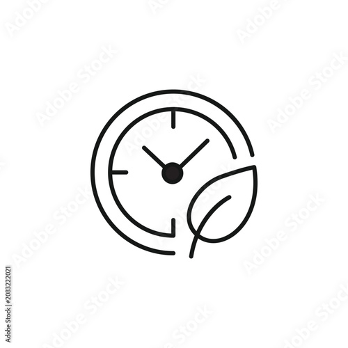 Sustainable time management icon with clock and leaf
